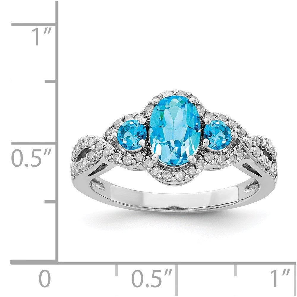 Sterling Silver Rhodium Oval Blue Topaz & Diamond Ring (Size 7 Only)