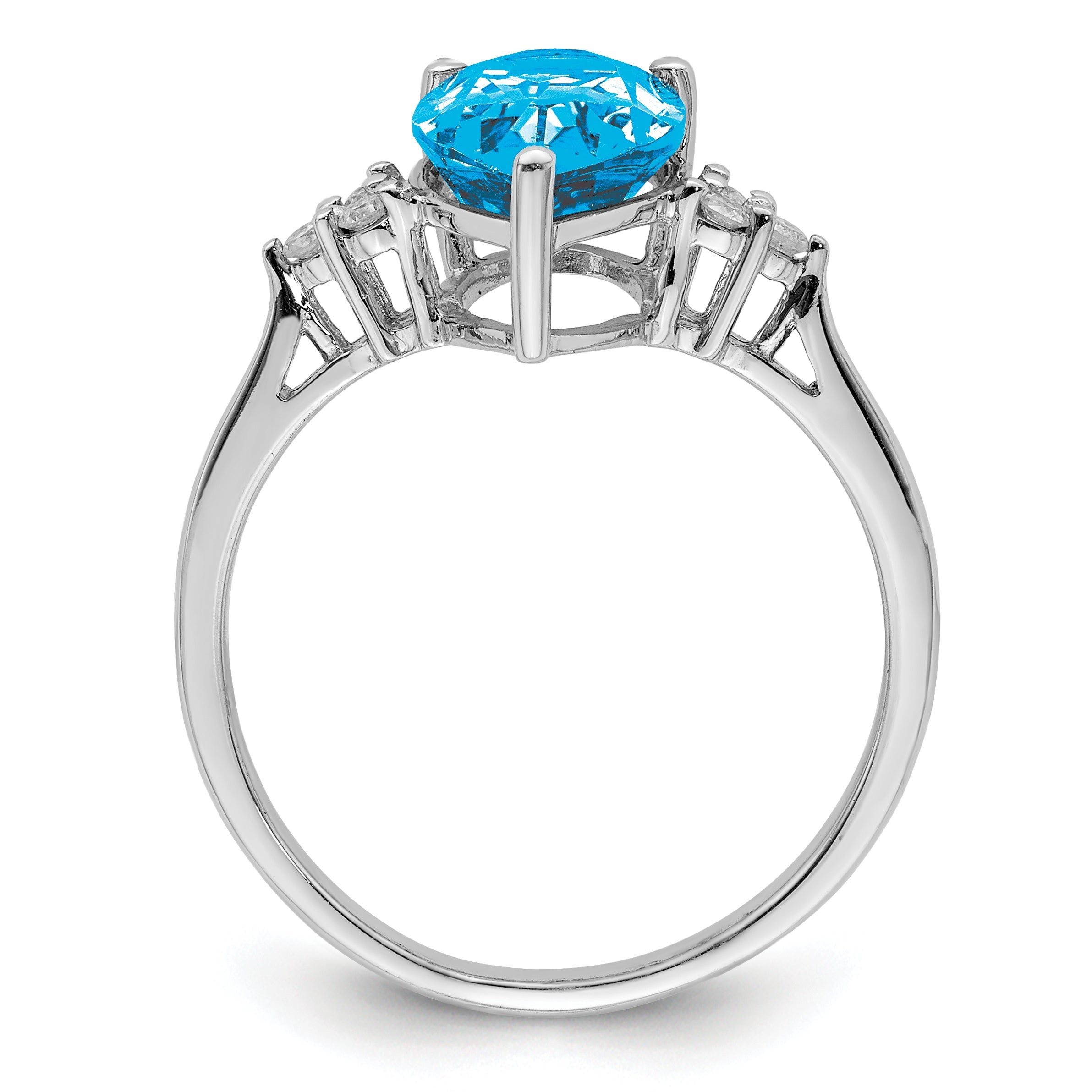 Sterling Silver Rhodium Blue Topaz & Diamond Ring (Size 7 Only)