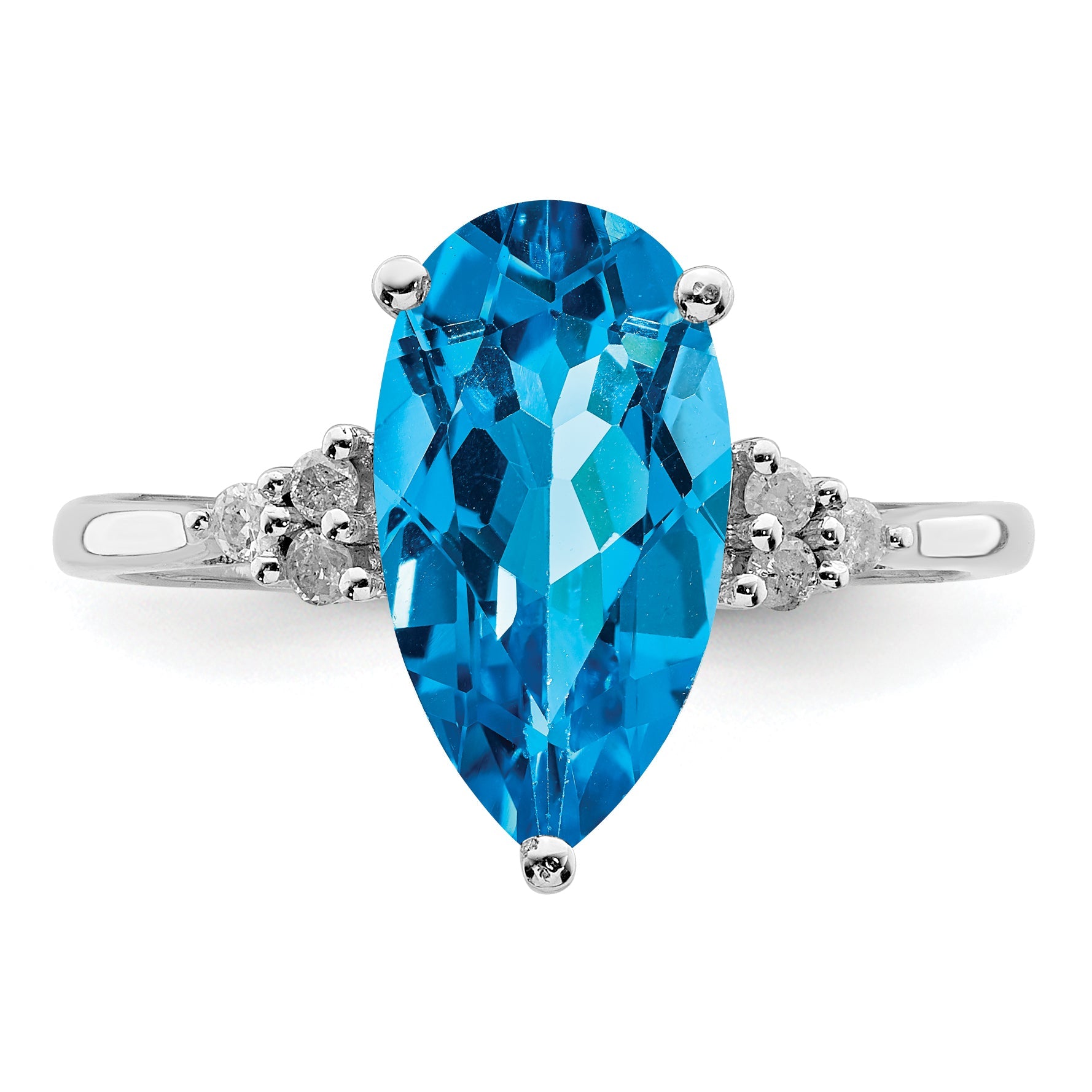 Sterling Silver Rhodium Blue Topaz & Diamond Ring (Size 7 Only)