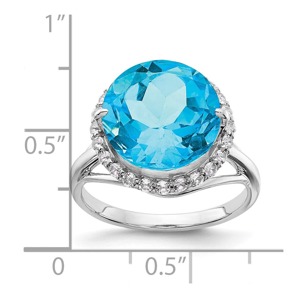 Sterling Silver Rhodium White Topaz & Blue Ring (Size 7 Only)