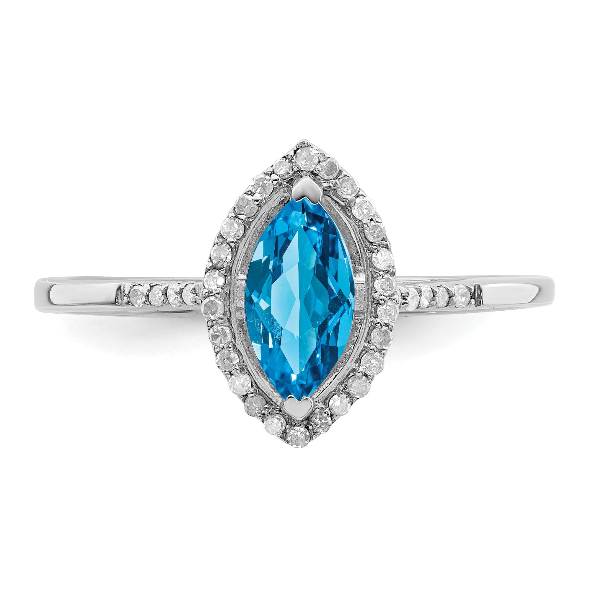 Sterling Silver Rhodium Blue Topaz & Diamond Ring (Size 6 Only)