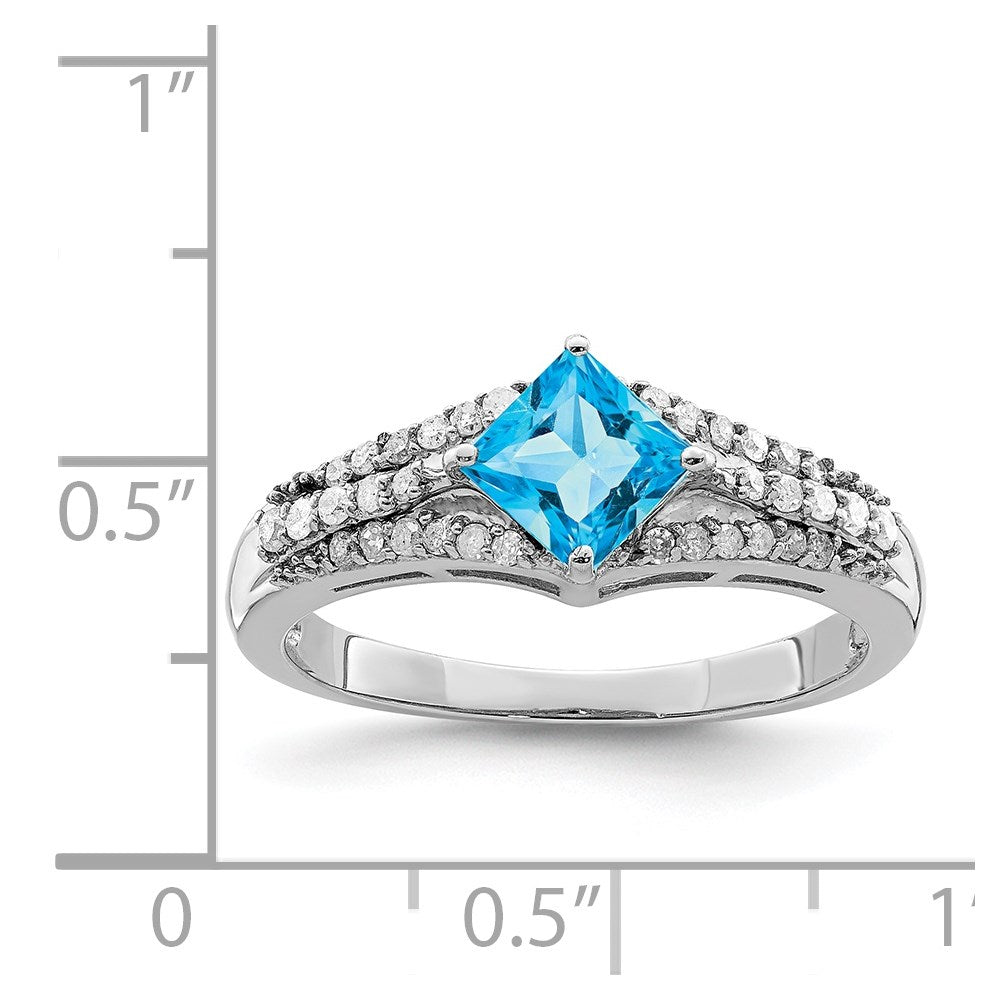 Sterling Silver Rhodium Blue Topaz & Diamond Ring (Size 7 Only)