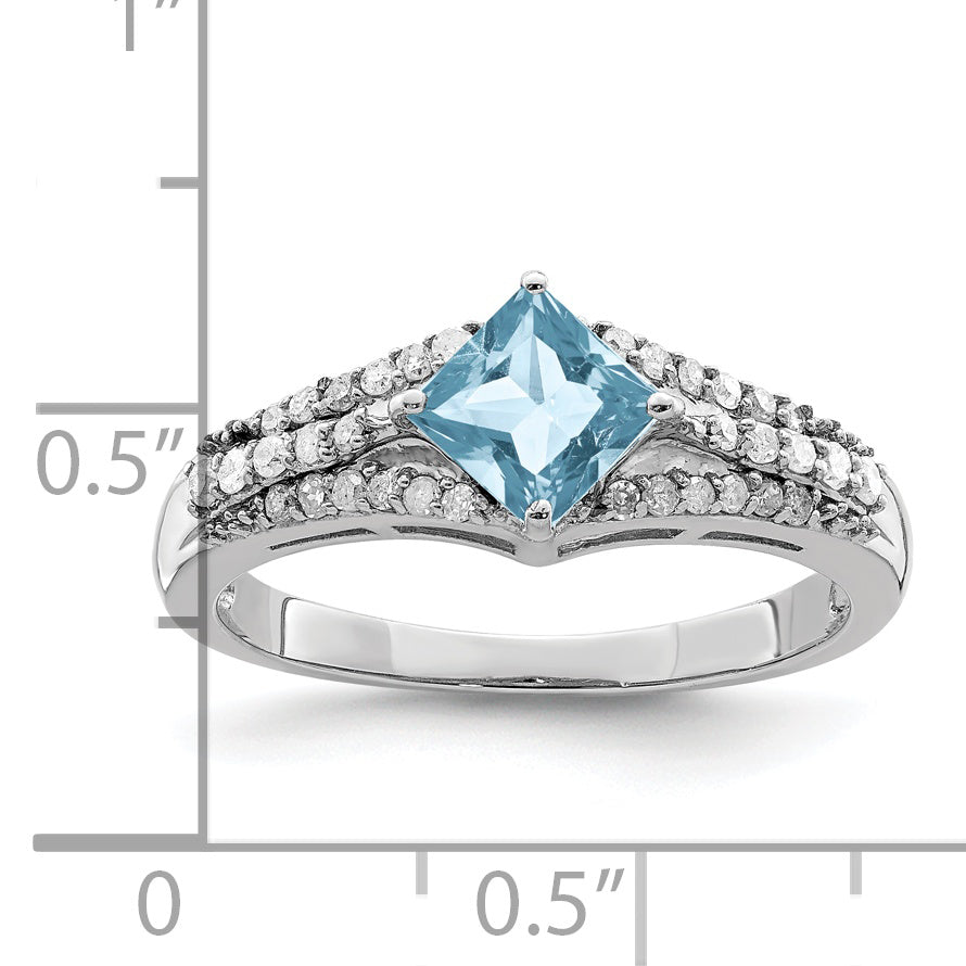 Sterling Silver Rhodium Diamond & Sky Blue Topaz Ring (Size 6 Only)