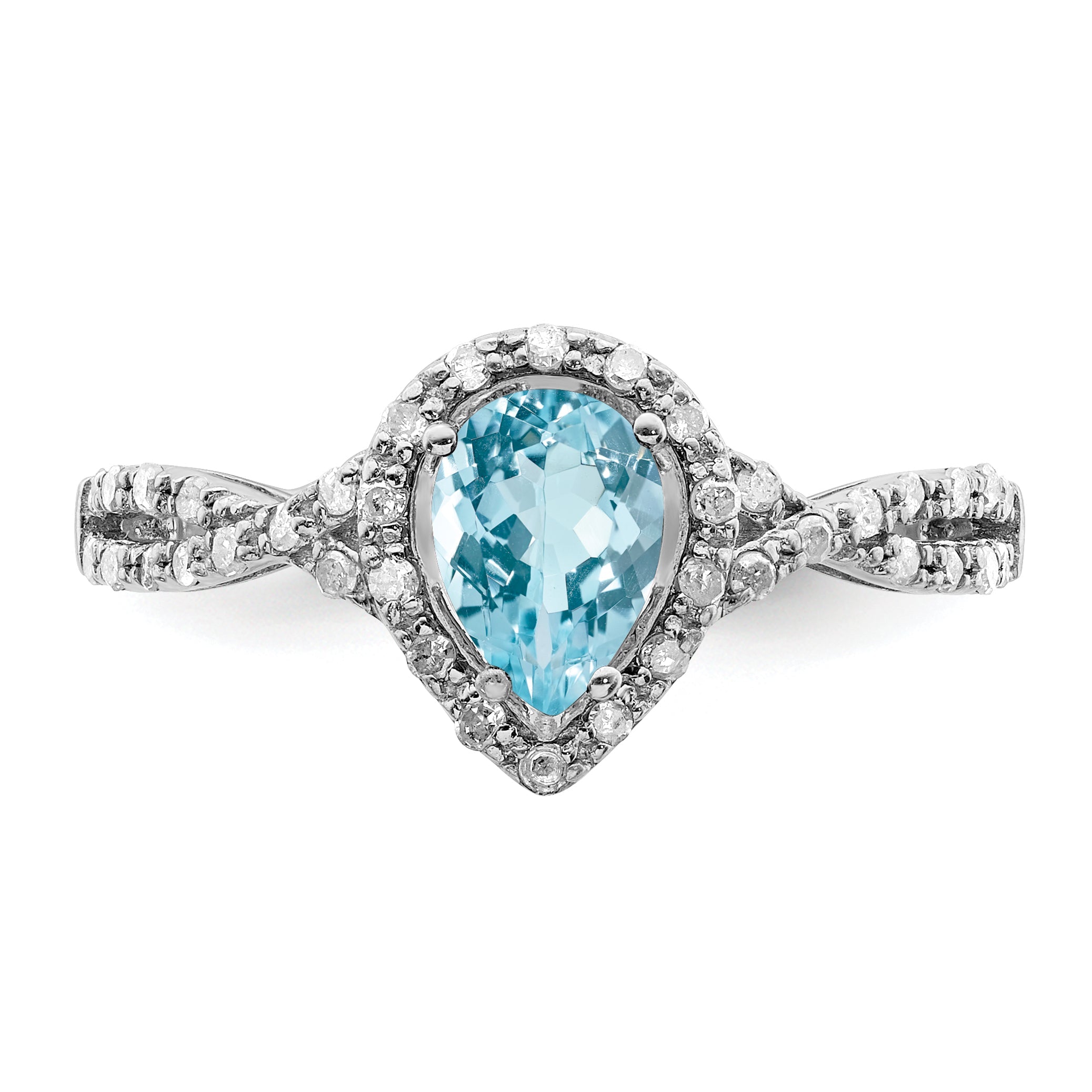 Sterling Silver Rhodium Diamond & Sky Blue Topaz Ring (Size 6 Only)
