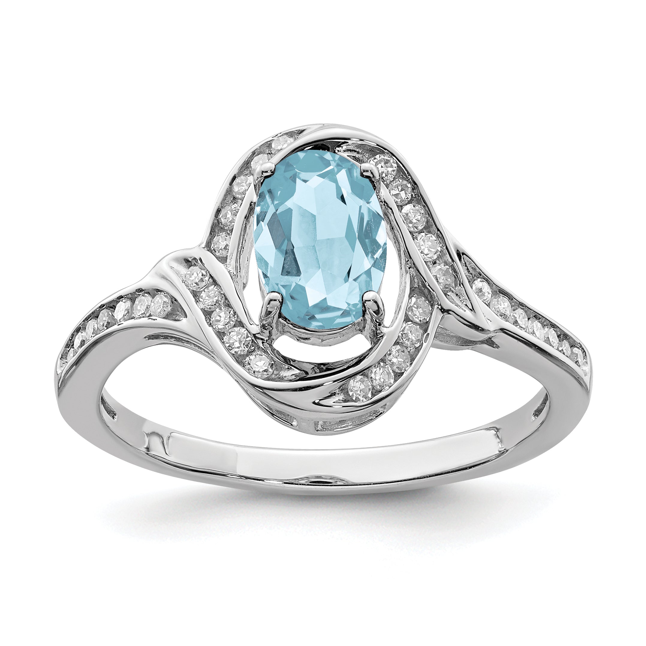 Sterling Silver Rhodium Diamond & Sky Blue Topaz Ring (Size 7 Only)