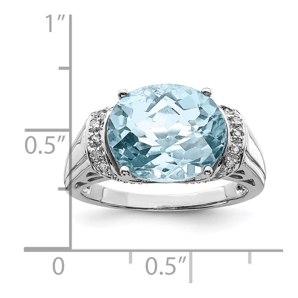 Sterling Silver Rhodium Checker Cut Sky Blue Topaz & Diamond Ring