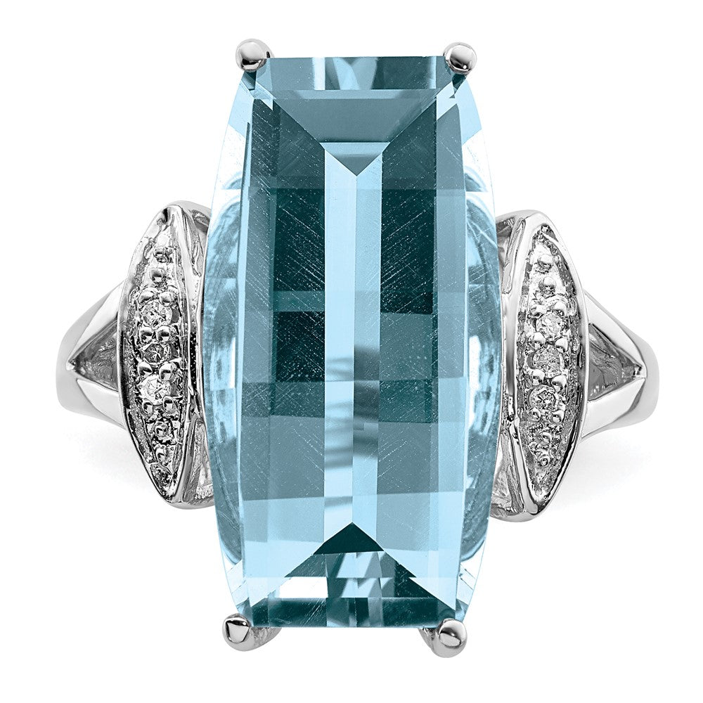 Sterling Silver Rhodium Sky Blue Topaz & Diamond Ring (Size 7 Only)