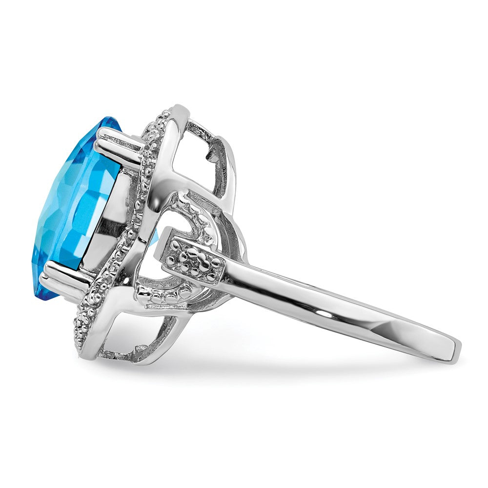 Sterling Silver Rhodium Checker Cut Blue Topaz Ring (Size 7 Only)