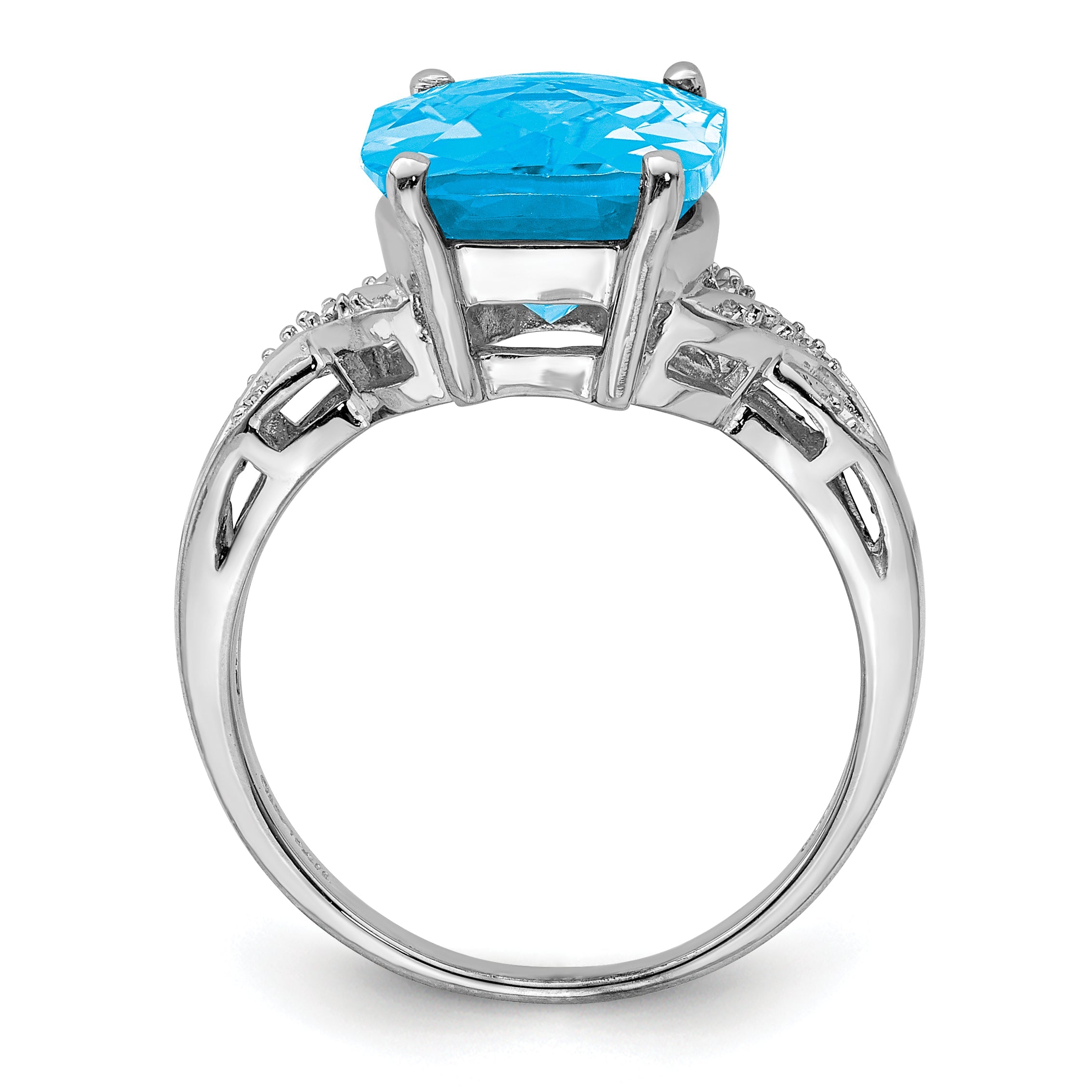 Sterling Silver Rhodium Checker Cut Blue Topaz Ring (Size 7 Only)