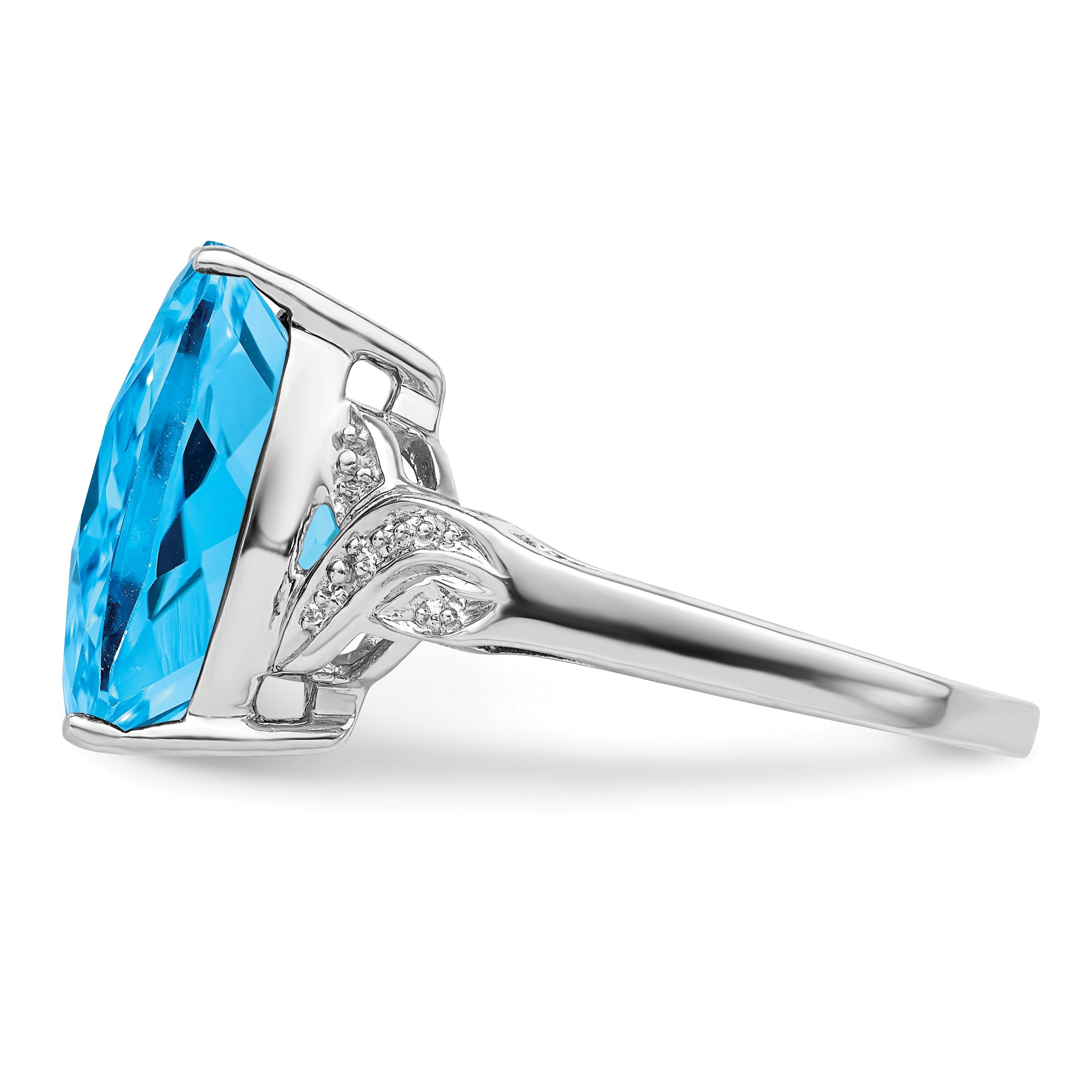 Sterling Silver Rhodium Checker Cut Blue Topaz Ring (Size 7 Only)