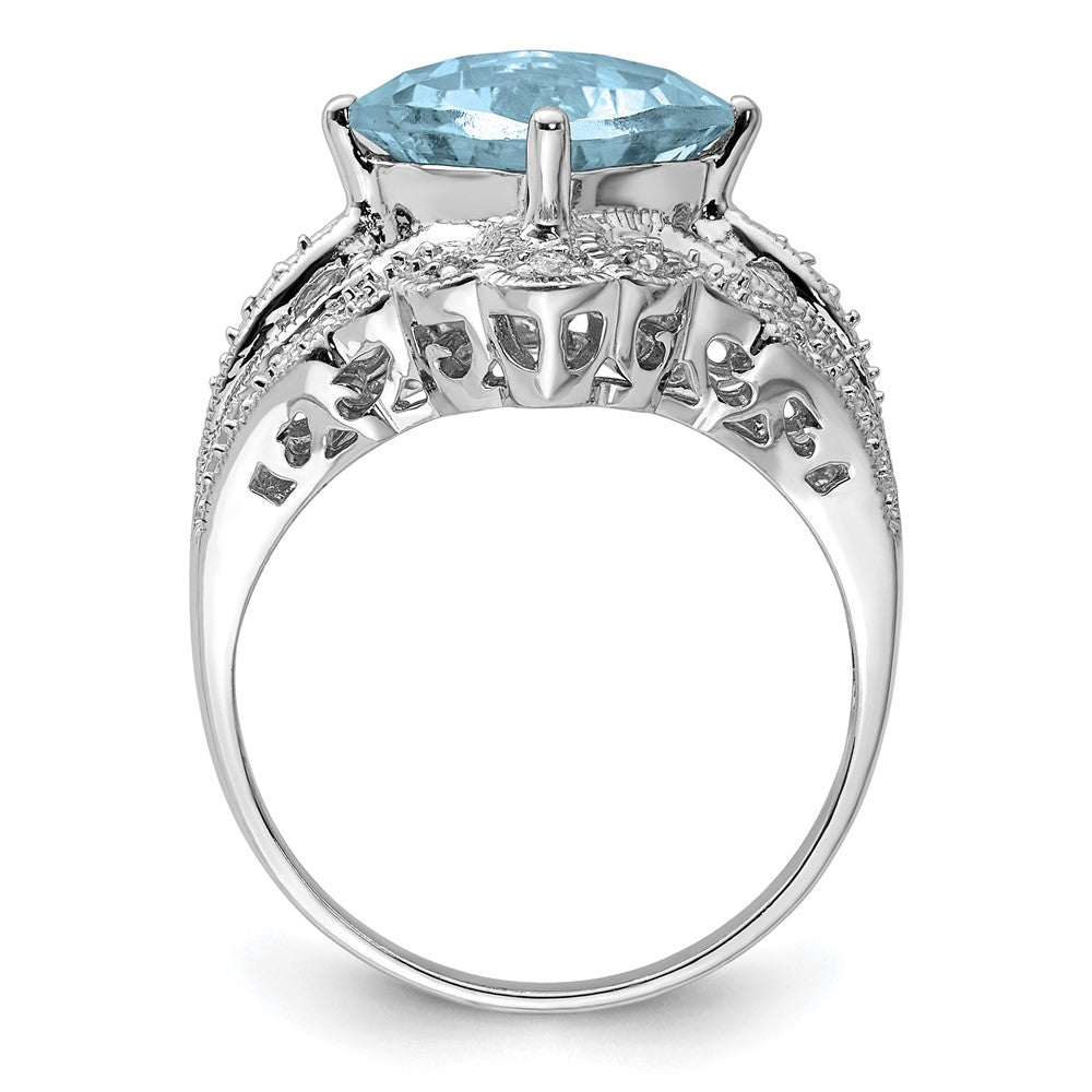 Sterling Silver Rhodium Checker Cut Sky Blue Topaz & Diamond Ring (Size 7 Only)