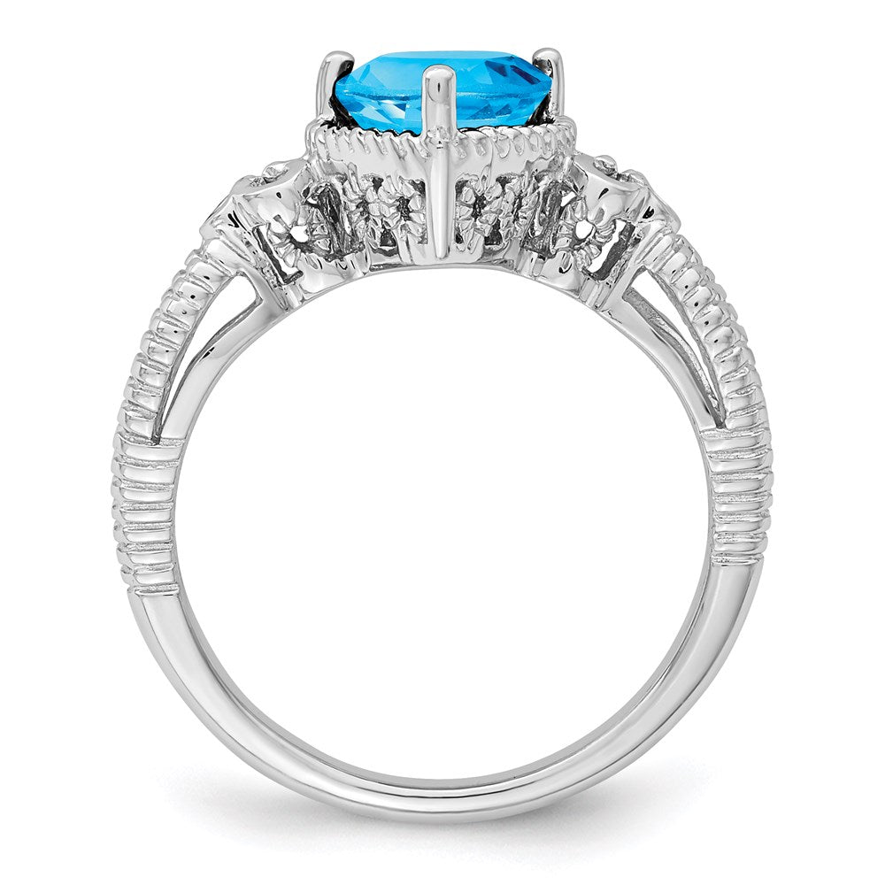 Sterling Silver Rhodium Blue Topaz & Diamond Ring (Size 7 Only)