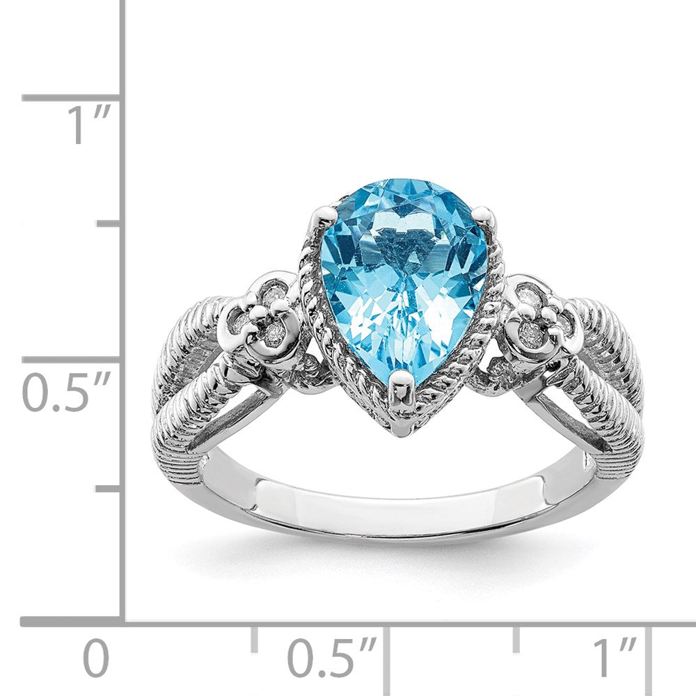 Sterling Silver Rhodium Blue Topaz & Diamond Ring (Size 7 Only)