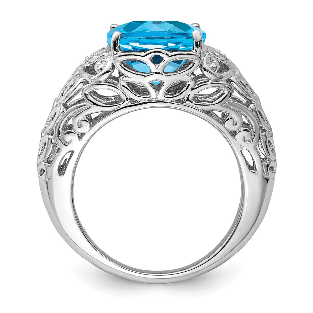 Sterling Silver Rhodium Swiss Blue Topaz & Diamond Ring (Size 7 Only)