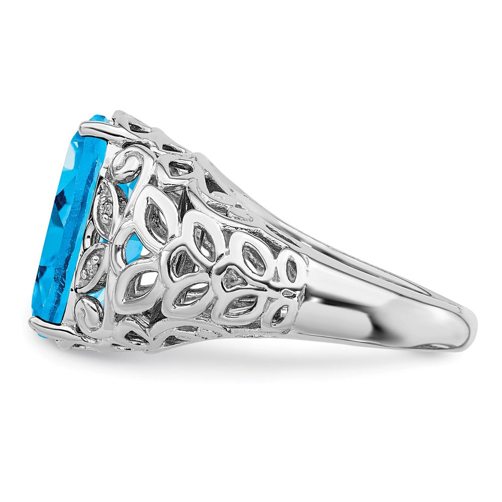 Sterling Silver Rhodium Swiss Blue Topaz & Diamond Ring (Size 7 Only)