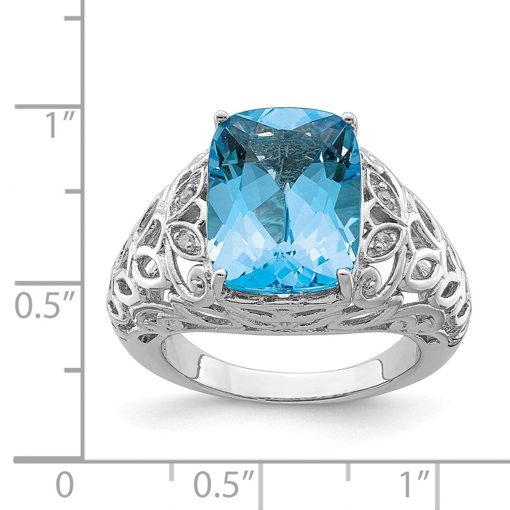 Sterling Silver Rhodium Swiss Blue Topaz & Diamond Ring (Size 7 Only)