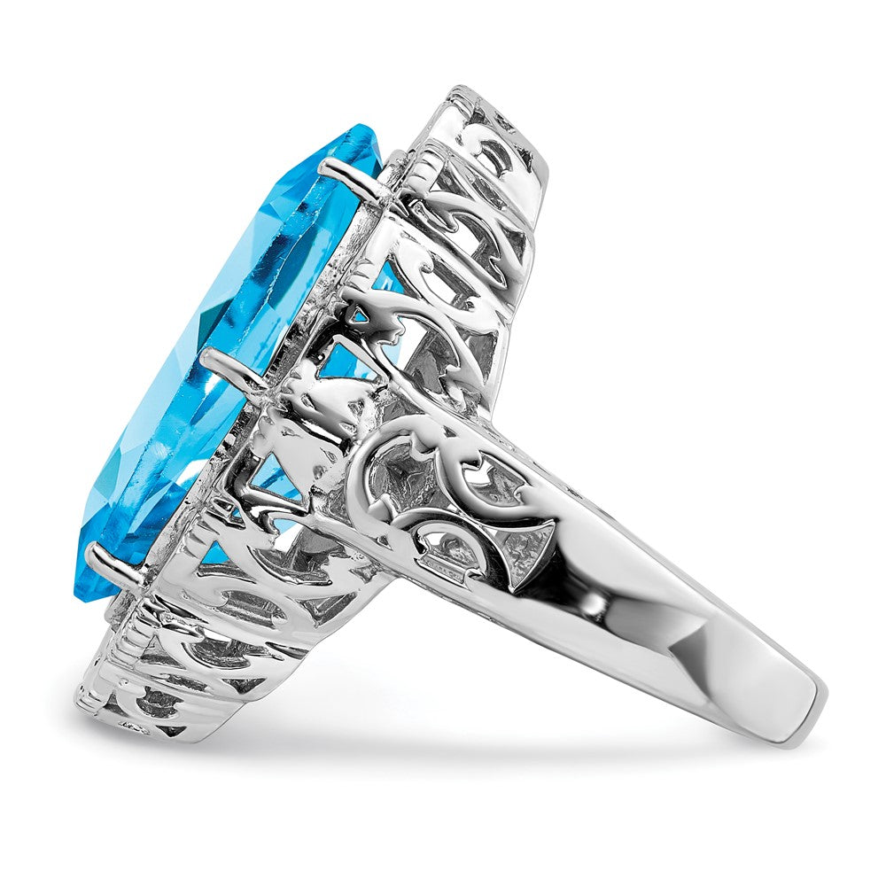 Sterling Silver Rhodium Oval Blue Topaz Ring (Size 7 Only)