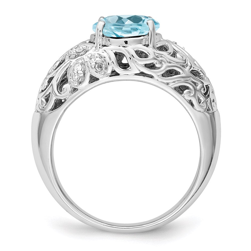 Sterling Silver Rhodium Sky Blue Topaz & Diamond Ring (Size 7 Only)