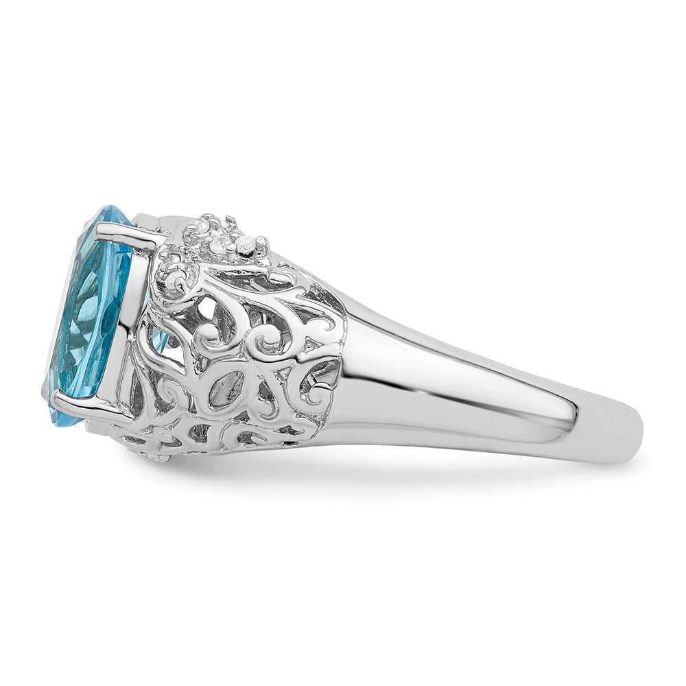 Sterling Silver Rhodium Sky Blue Topaz & Diamond Ring (Size 7 Only)