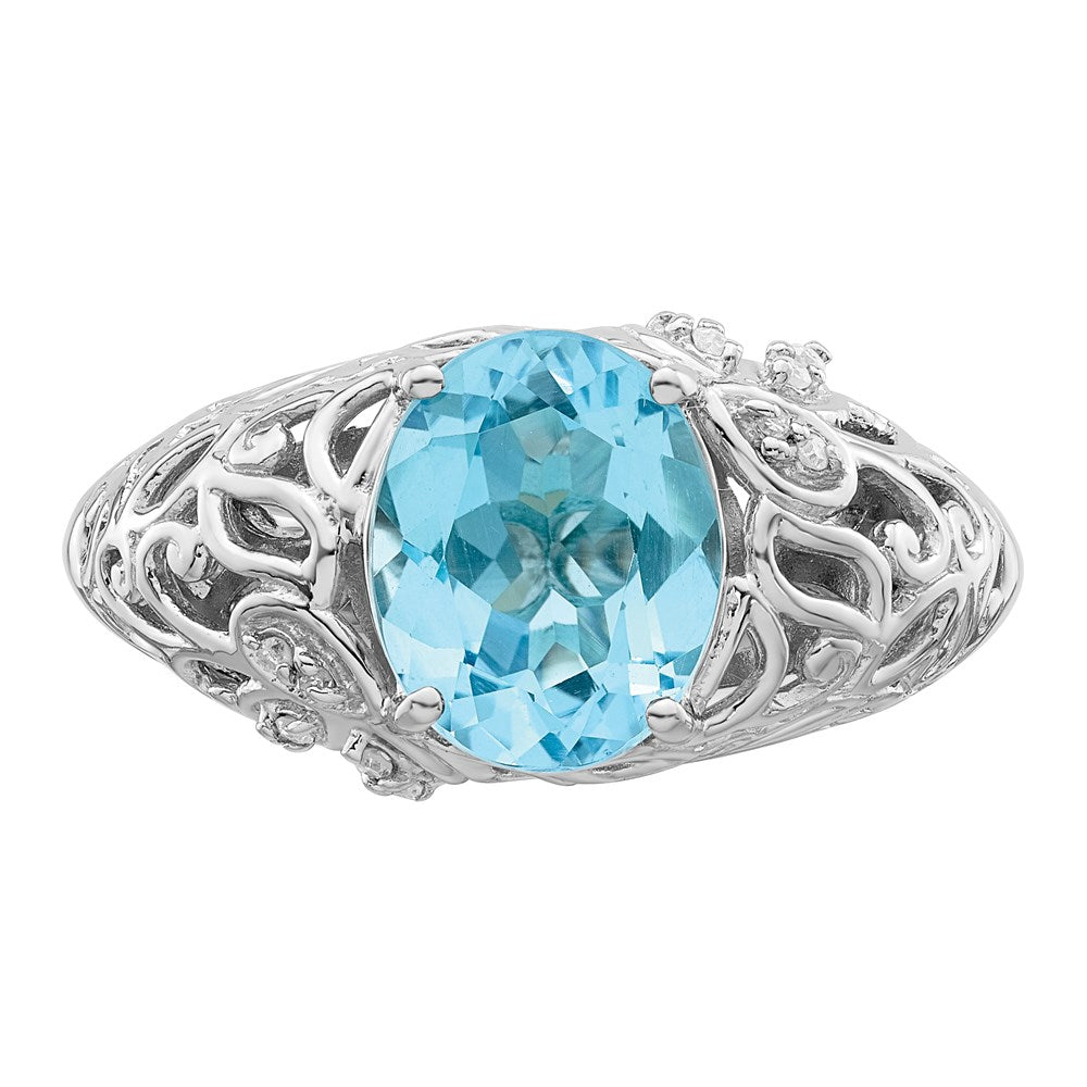 Sterling Silver Rhodium Sky Blue Topaz & Diamond Ring (Size 7 Only)
