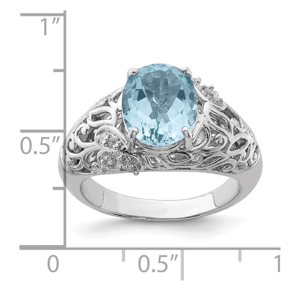 Sterling Silver Rhodium Sky Blue Topaz & Diamond Ring (Size 7 Only)