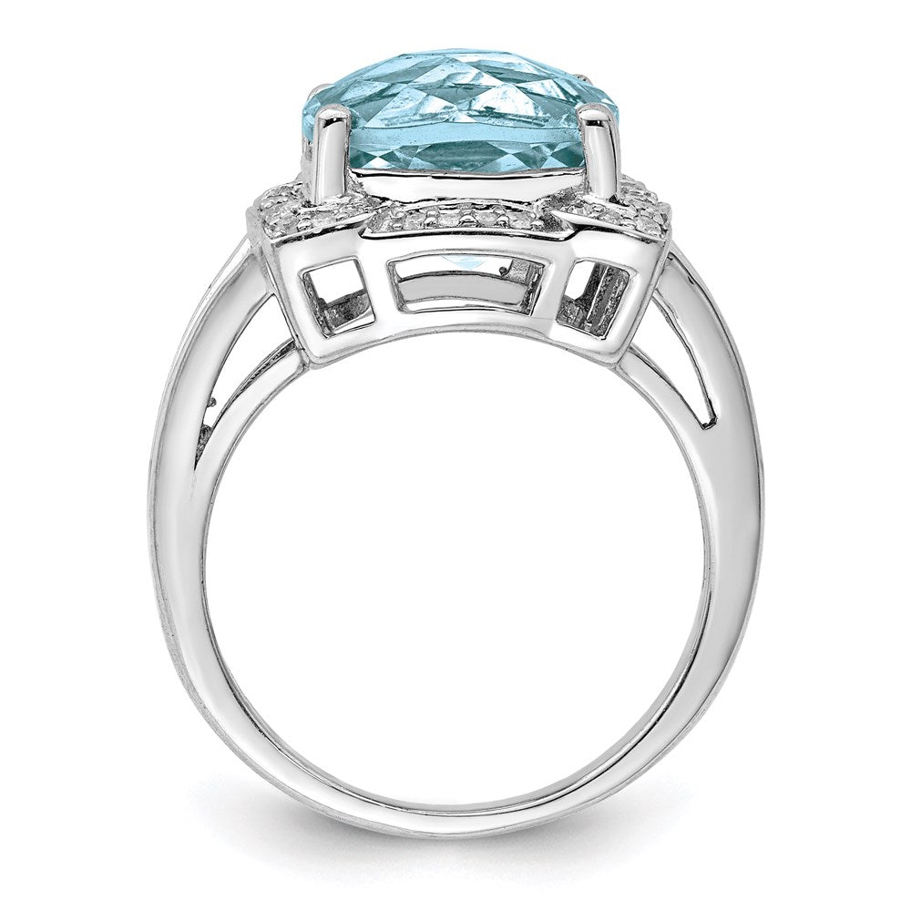 Sterling Silver Rhodium Checker Cut Sky Blue Topaz & Diamond Ring (Size 5 Only)
