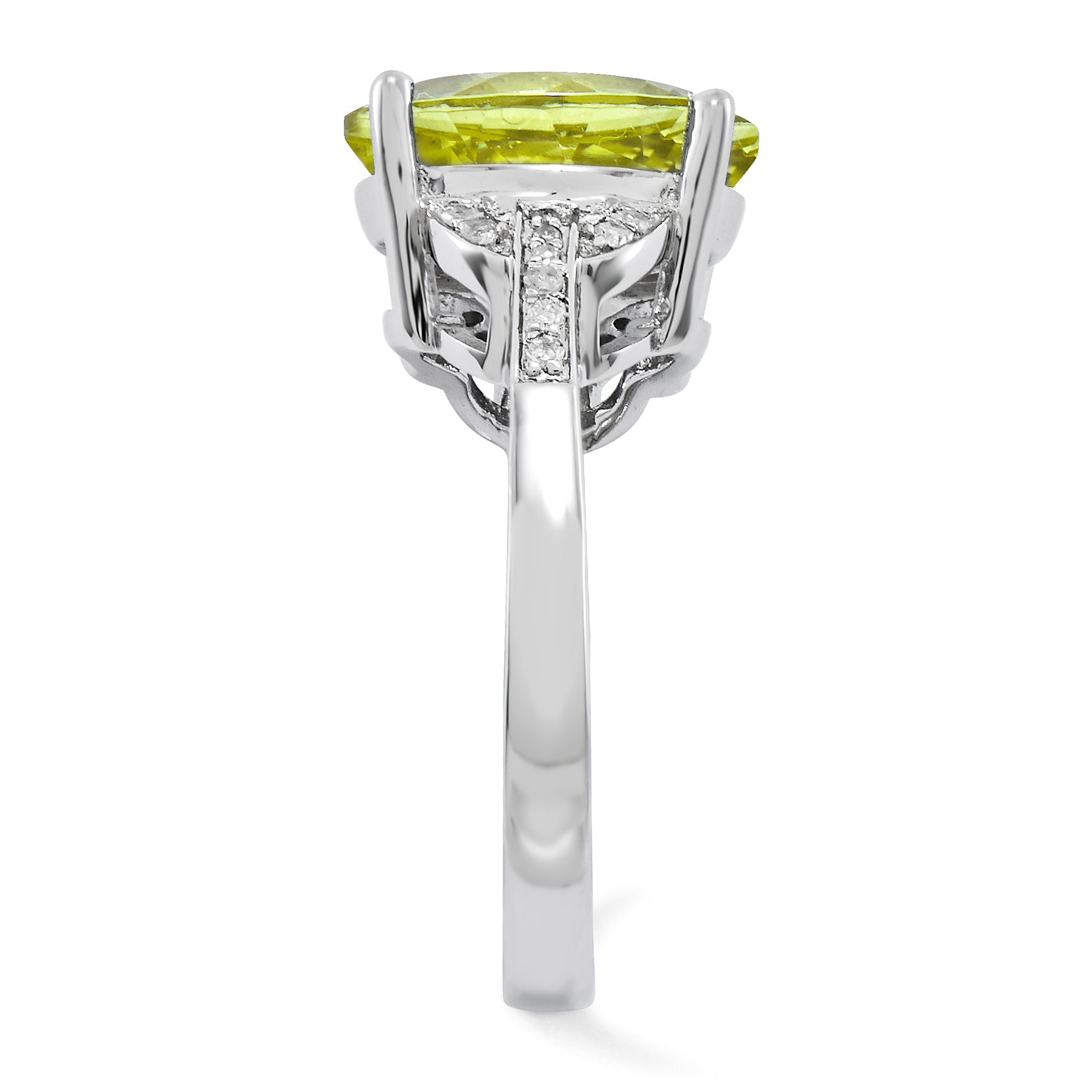 Sterling Silver Rhodium Plated Oval Lemon Quartz & Diamond Ring (Size 7 Only)