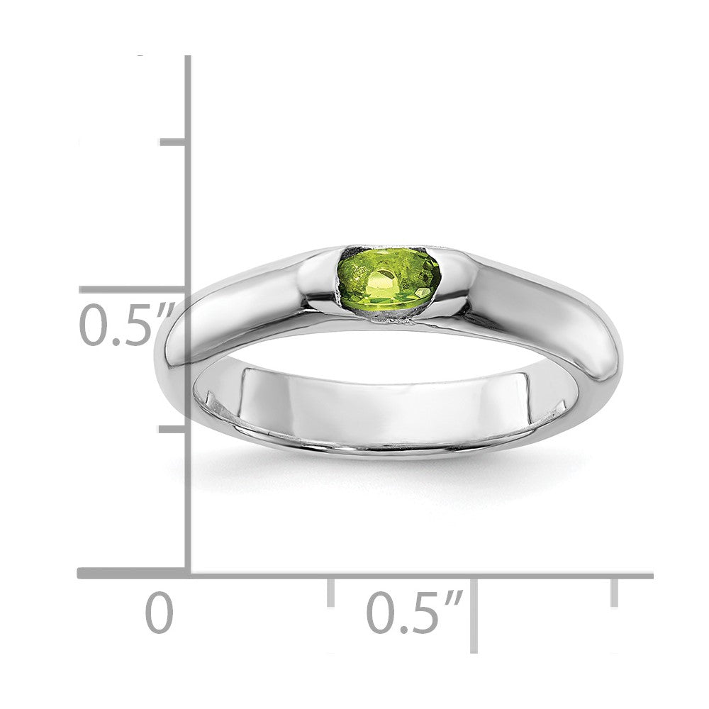 Sterling Silver Lime Green Oval Cz Half Bezel Ring