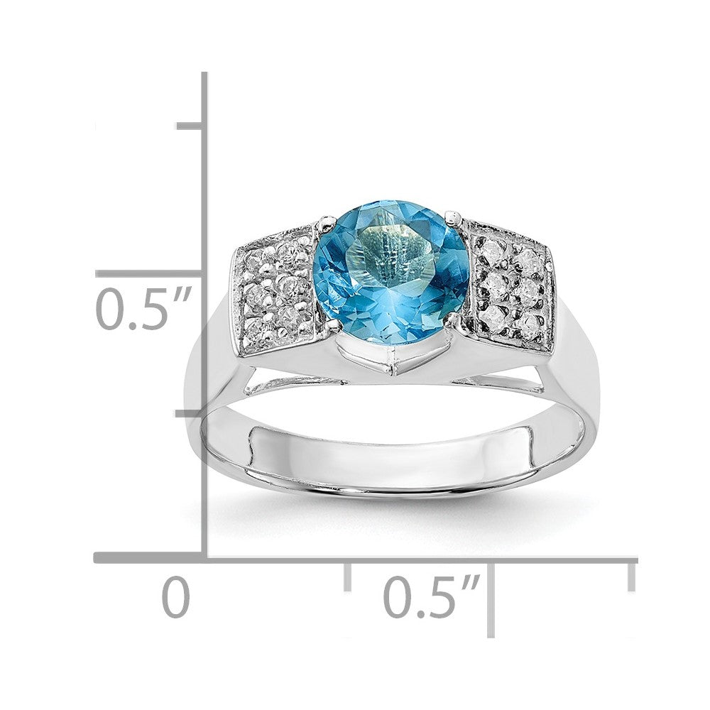 Sterling Silver Light Blue Round Pav‚Äö Sides Cz Ring