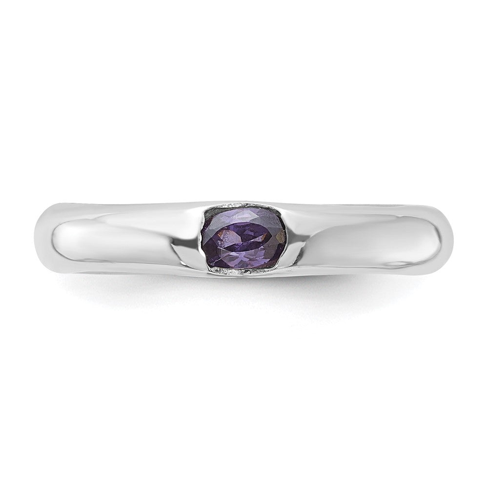 Sterling Silver Purple Oval Cz Half Bezel Ring