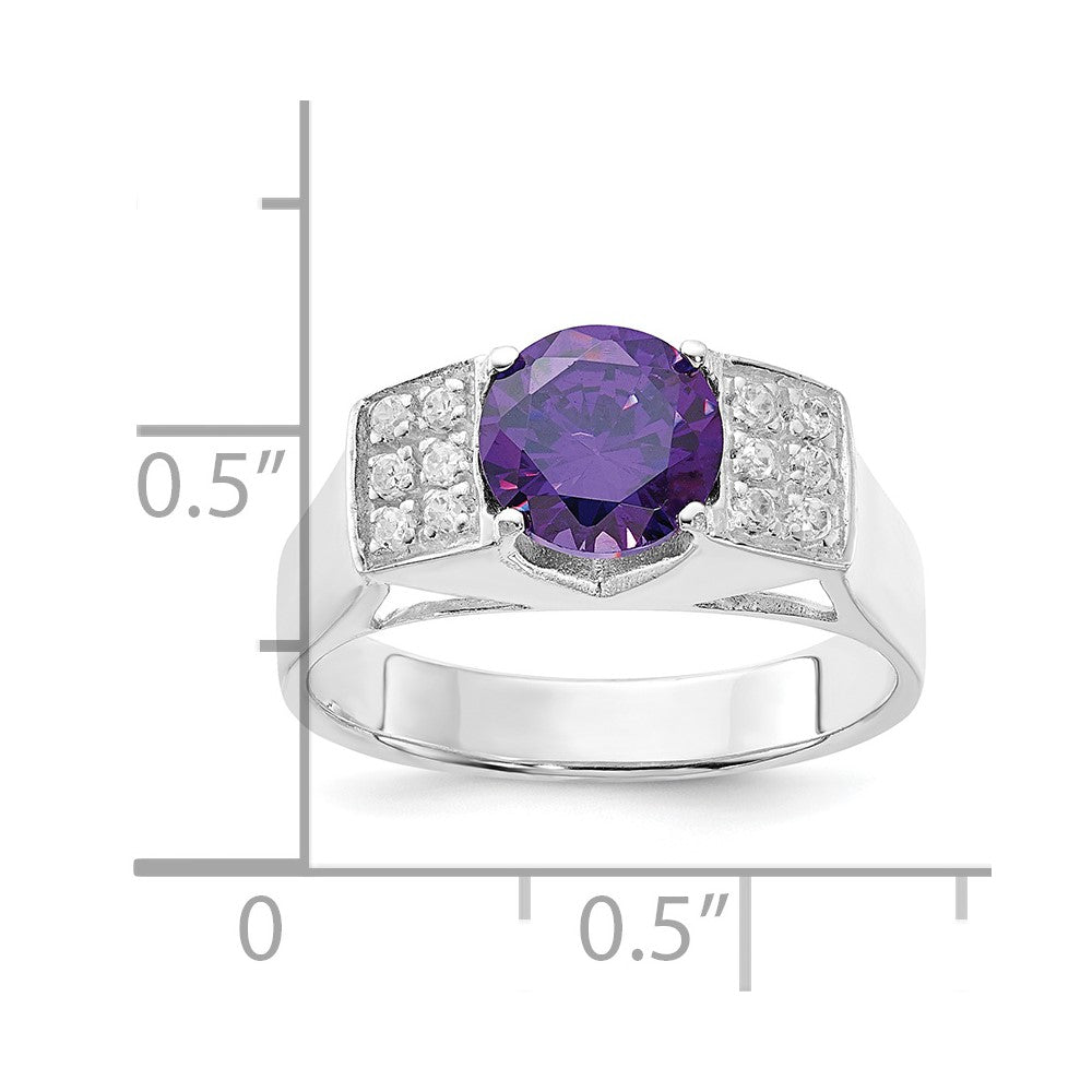 Sterling Silver Purple Round Pav‚Äö Sides Cz Ring