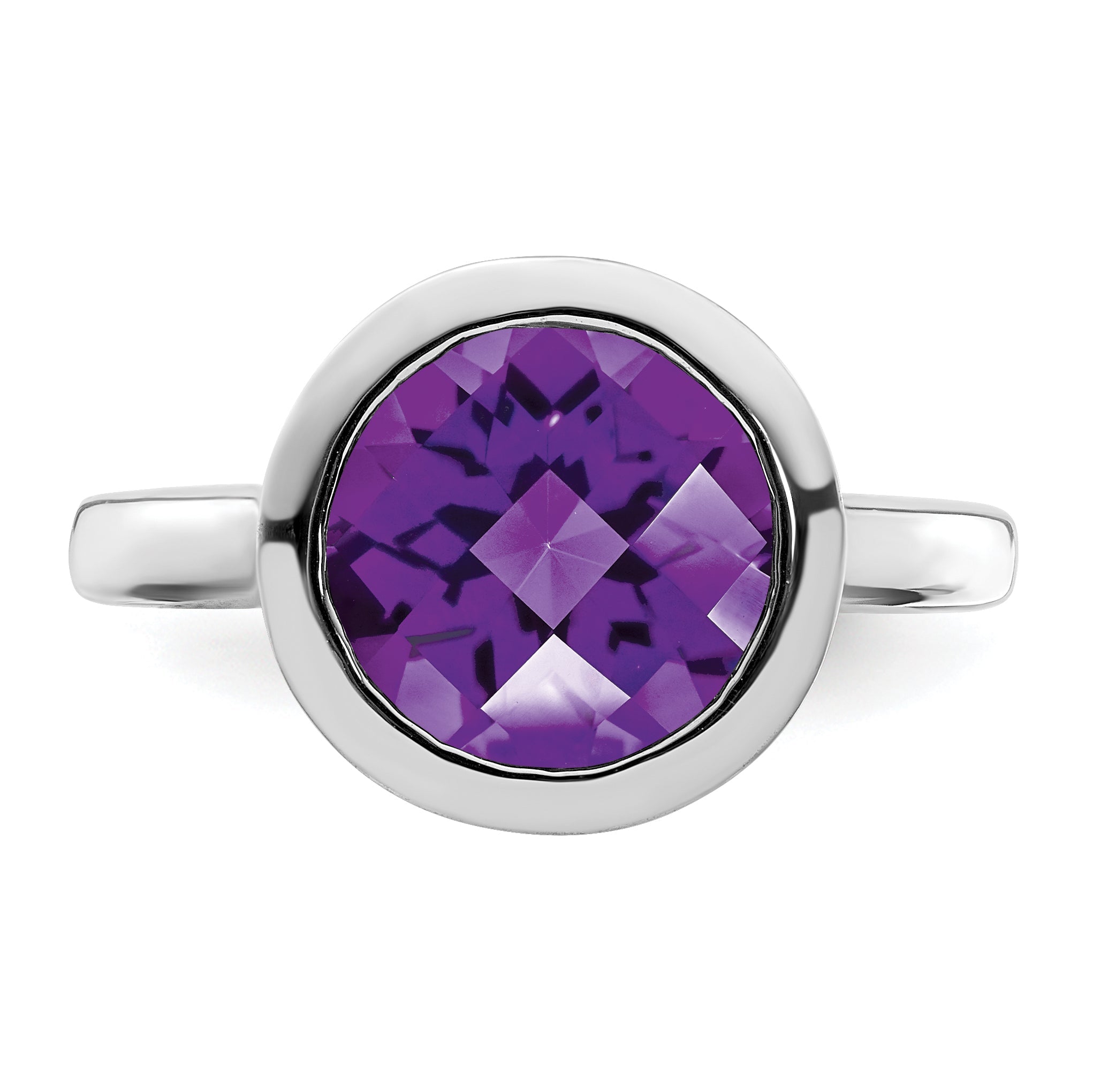 Sterling Silver Rhodium Plated Amethyst Ring (Size 9 Only)