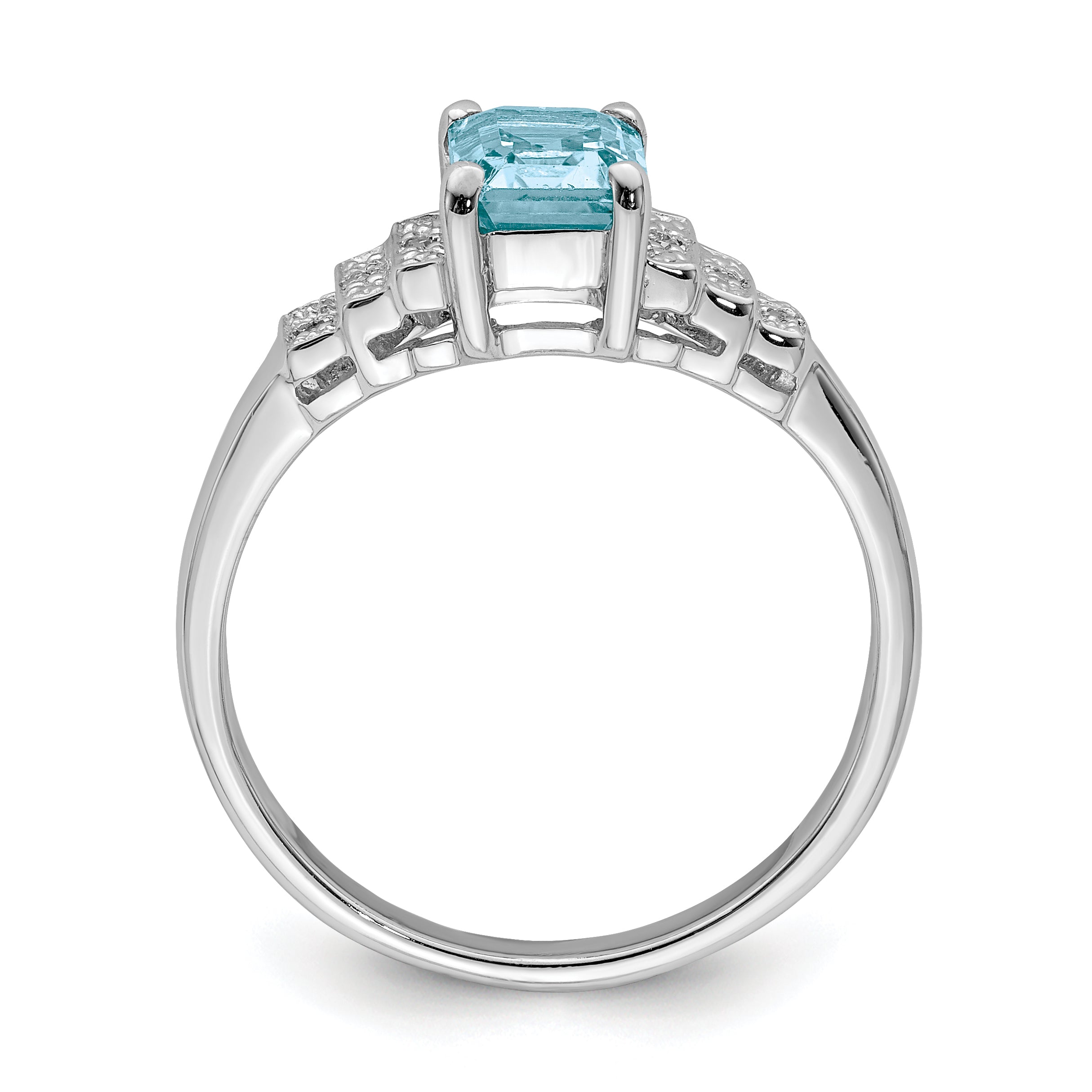 Sterling Silver Rhodium Plated Diamond & Light Swiss Blue Topaz Ring (Size 8 Only)