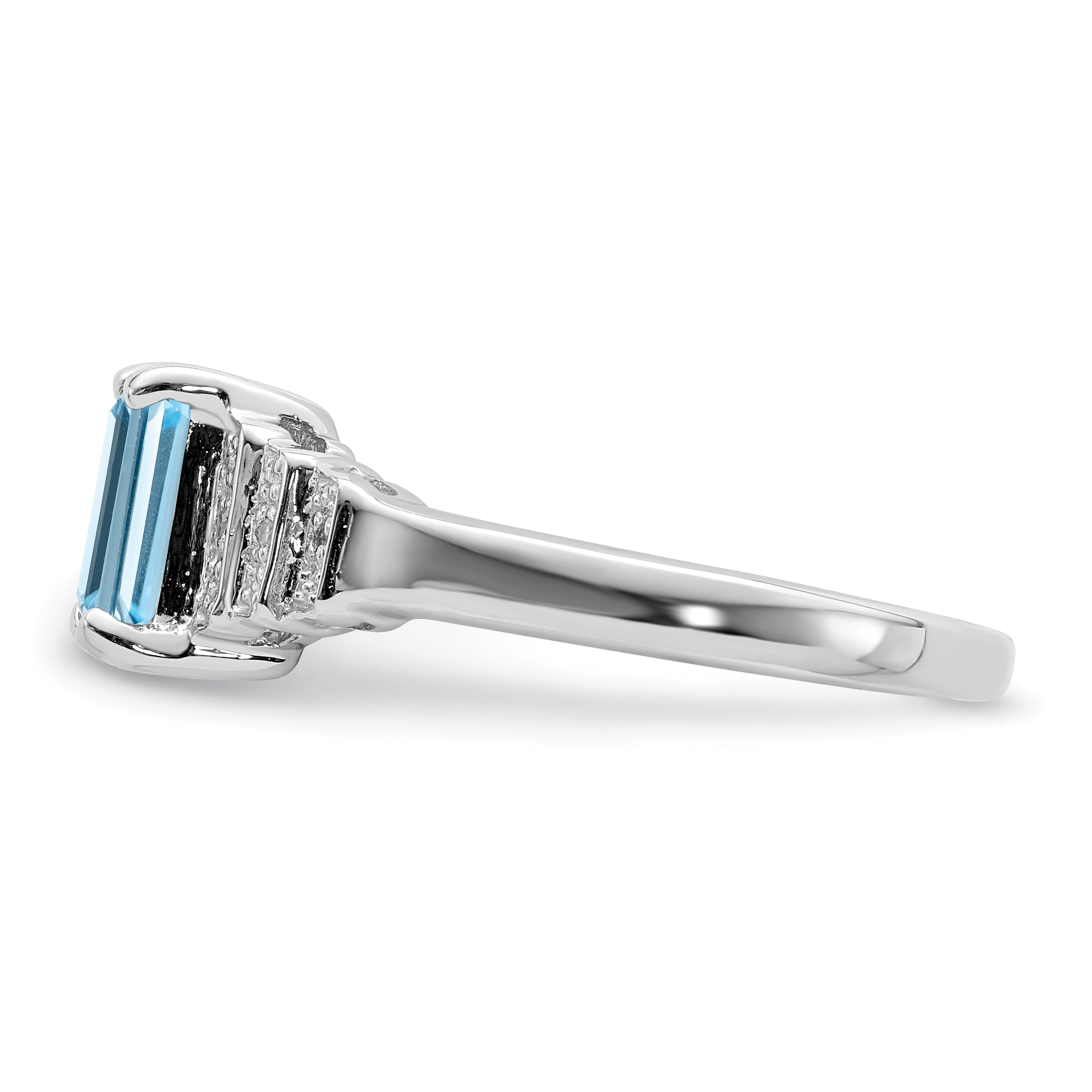 Sterling Silver Rhodium Plated Diamond & Light Swiss Blue Topaz Ring (Size 8 Only)