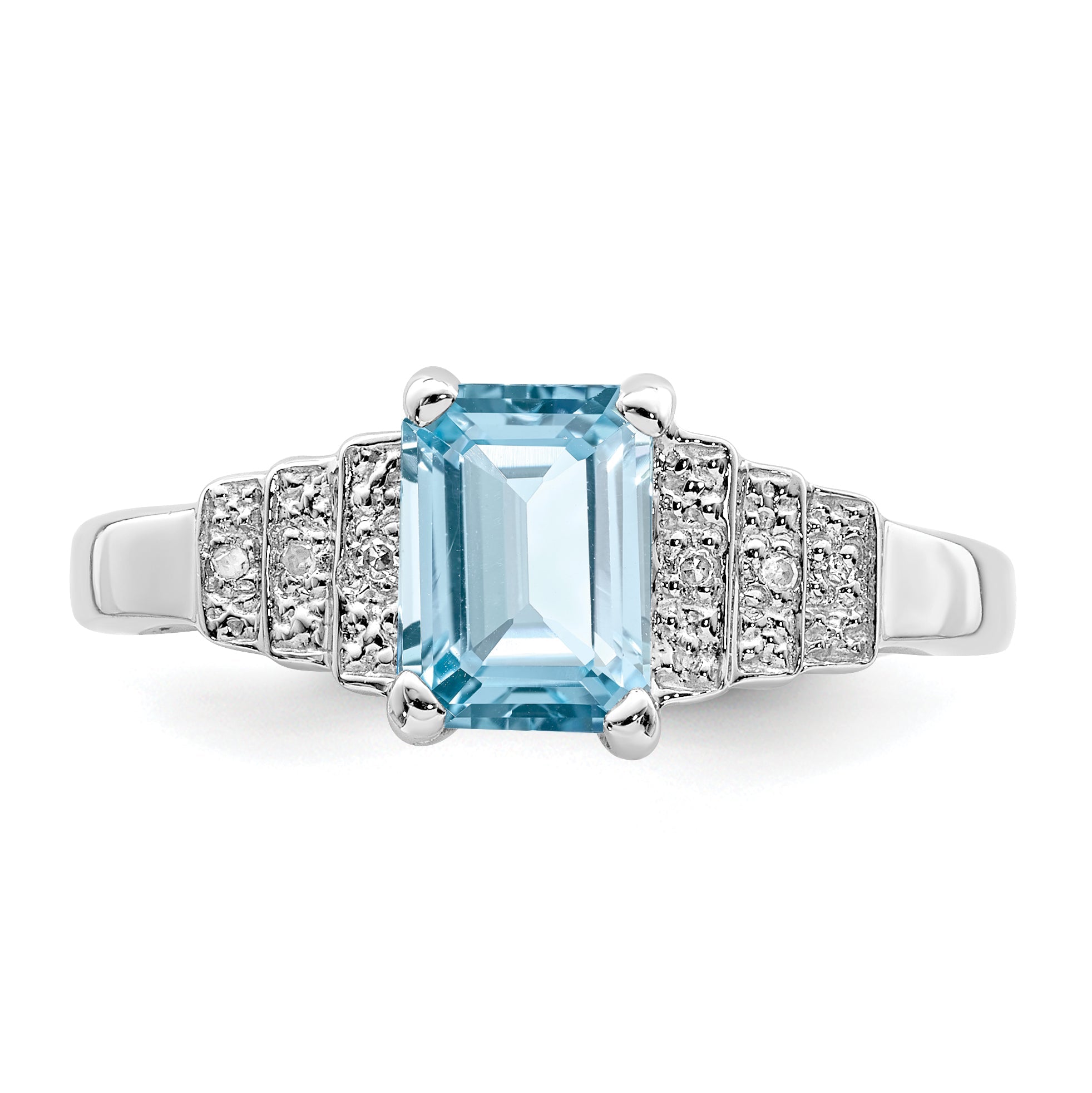 Sterling Silver Rhodium Plated Diamond & Light Swiss Blue Topaz Ring (Size 8 Only)