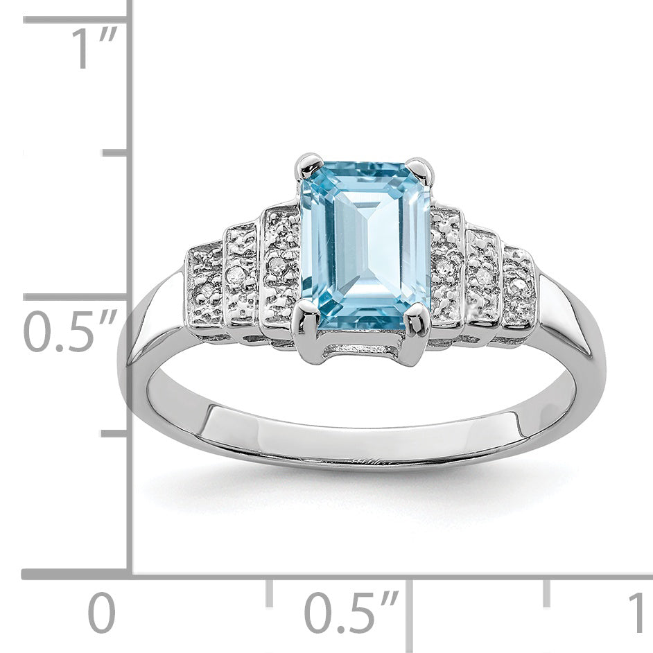 Sterling Silver Rhodium Plated Diamond & Light Swiss Blue Topaz Ring (Size 8 Only)