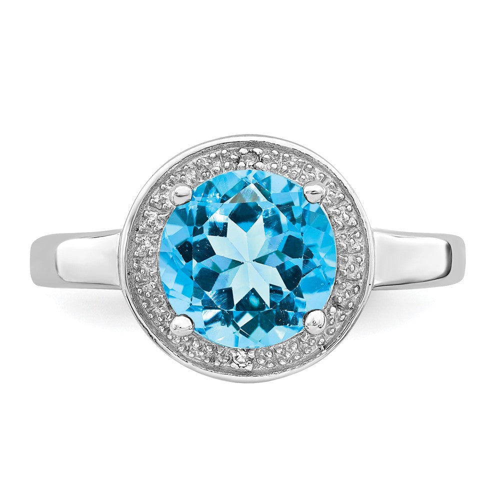 Sterling Silver Rhodium Plated Diamond & Light Swiss Blue Topaz Ring (Size 8 Only)