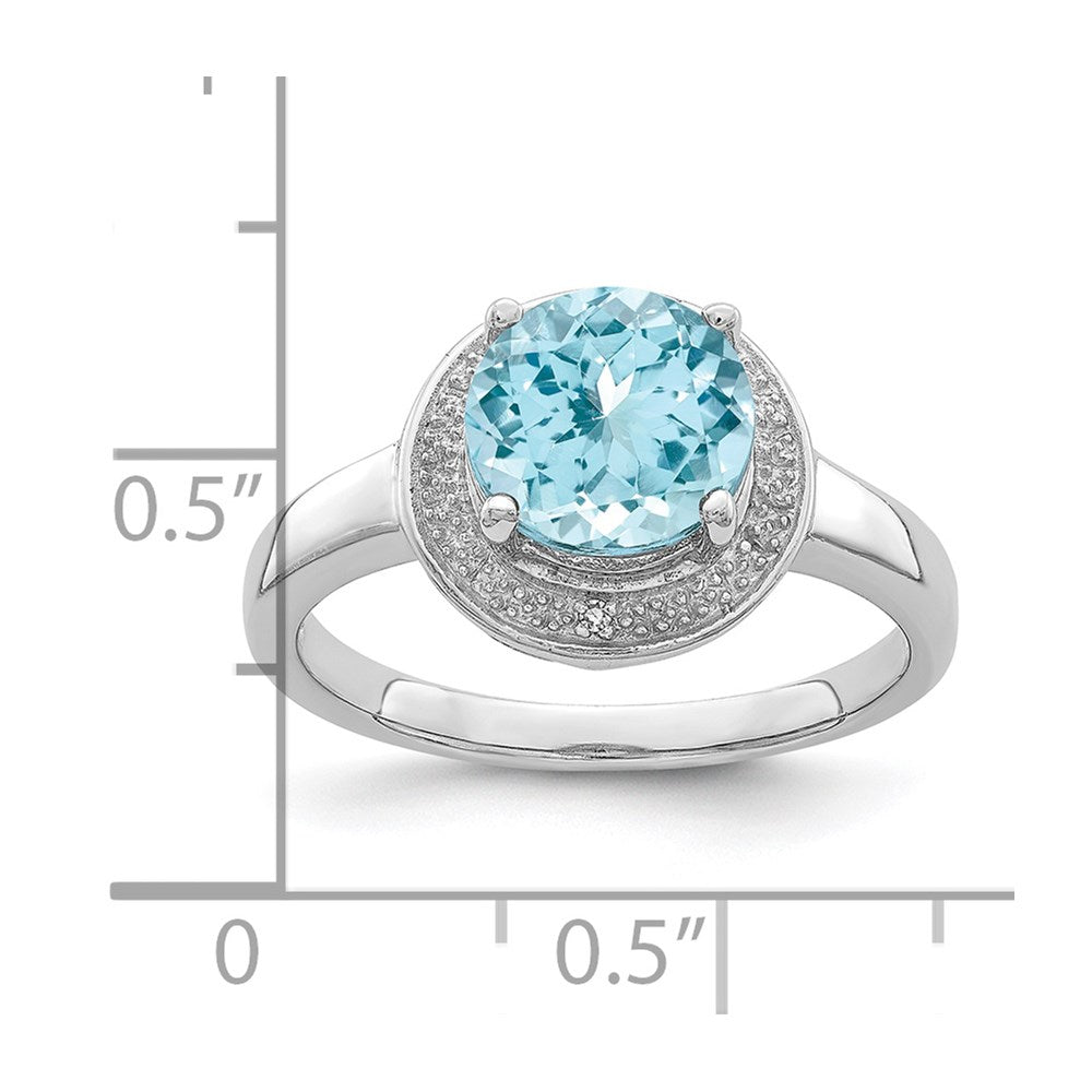 Sterling Silver Rhodium Plated Diamond & Light Swiss Blue Topaz Ring (Size 8 Only)