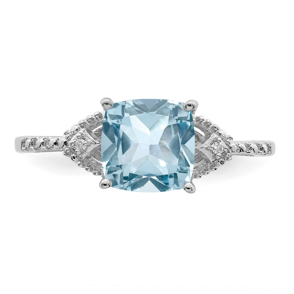 Sterling Silver Rhodium Plated Diamond And Sky Blue Topaz Ring