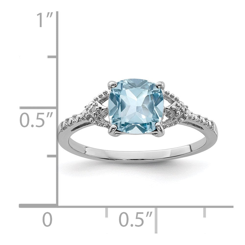 Sterling Silver Rhodium Plated Diamond And Sky Blue Topaz Ring