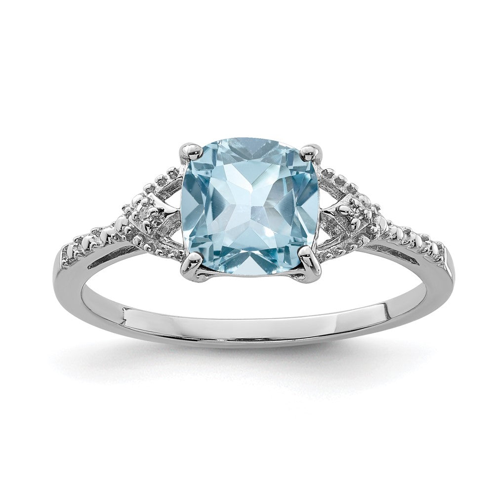 Sterling Silver Rhodium Plated Diamond And Sky Blue Topaz Ring