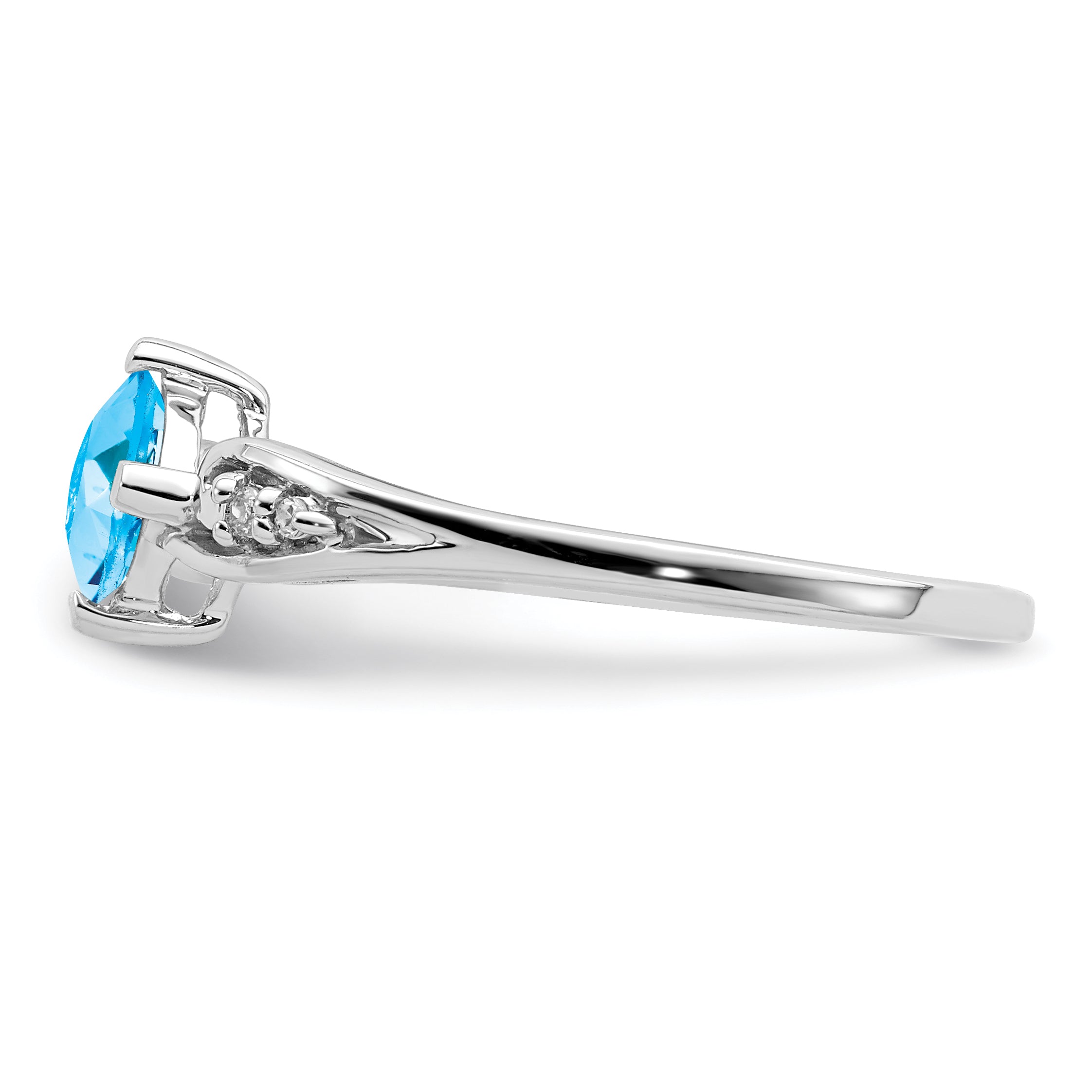 Sterling Silver Rhodium Plated Diamond And Sky Blue Topaz Cushion Ring