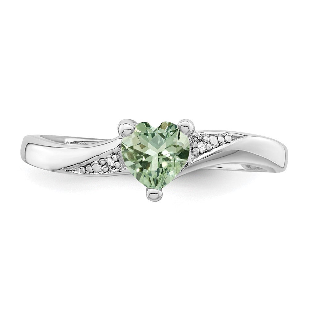 Sterling Silver Rhodium Green Quartz Diamond Ring