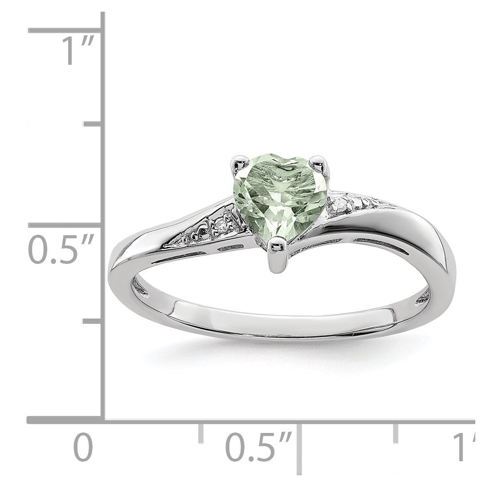 Sterling Silver Rhodium Green Quartz Diamond Ring
