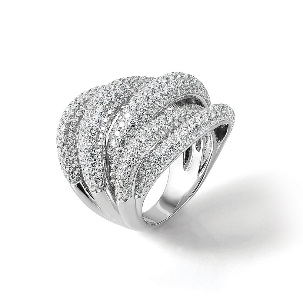 Sterling Silver Shimmer Rhodium Plated 536 Stone Pav‚Äö Cz Ring