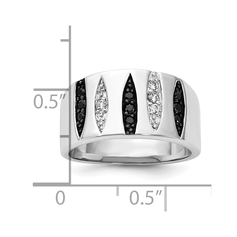 Sterling Silver Black & White Cz Ring
