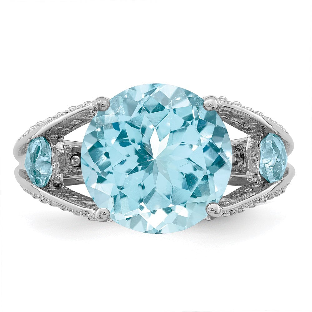 Sterling Silver Rhodium Lt. Swiss Blue Topaz Ring (Size 8 Only)
