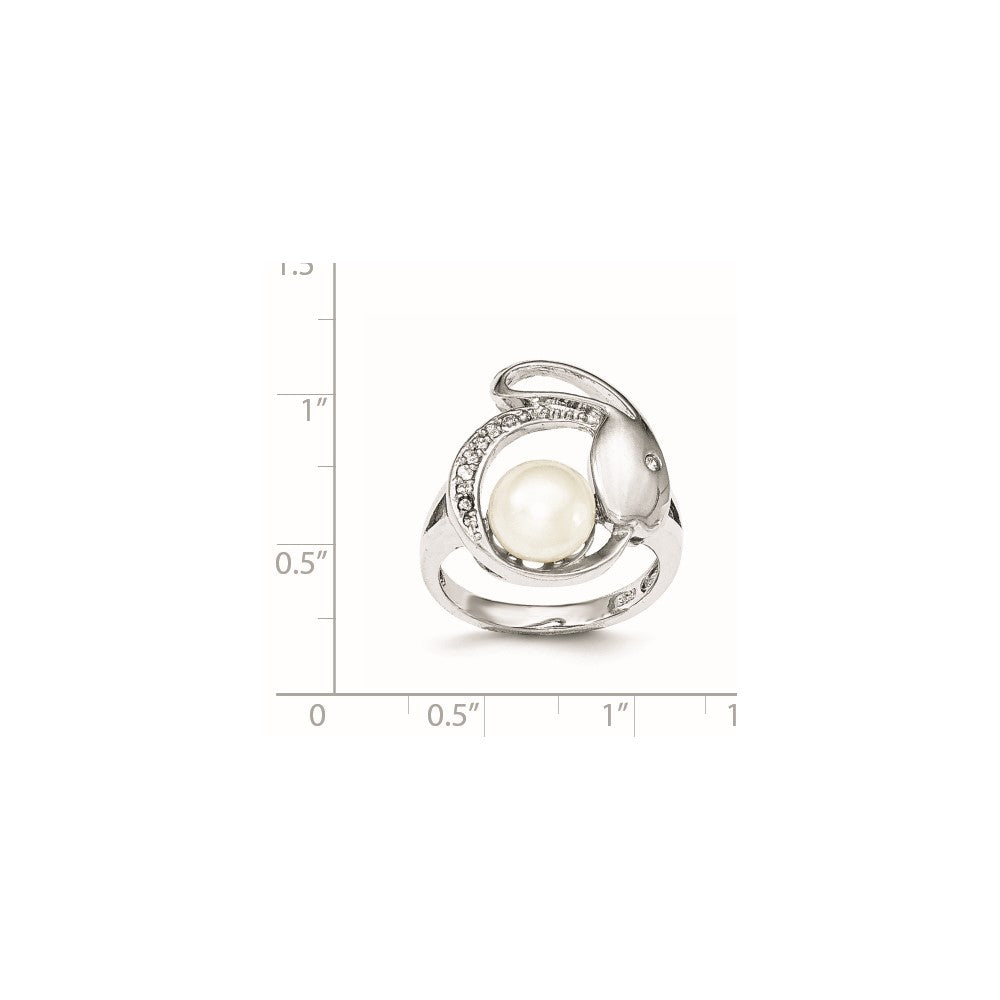 Sterling Silver Cz 8 9mm Fw Cultured Button Pearl Ring