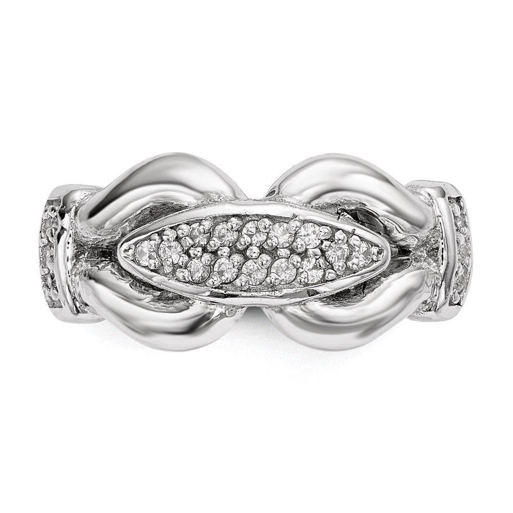 Sterling Silver Rhodium Plated Polished And Textured Fancy Cz Ring