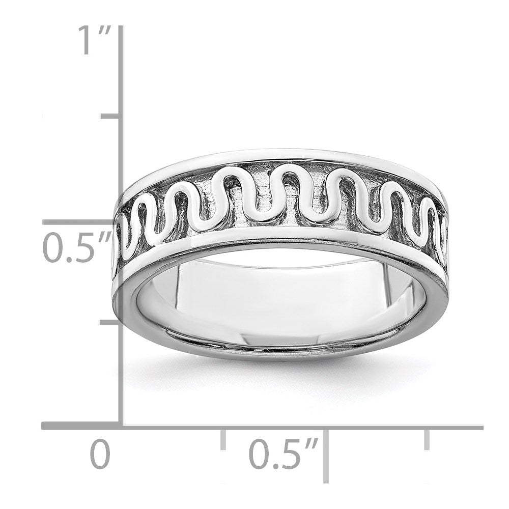 Sterling Silver Rhodium Plated Polished Fancy Ribbon Band